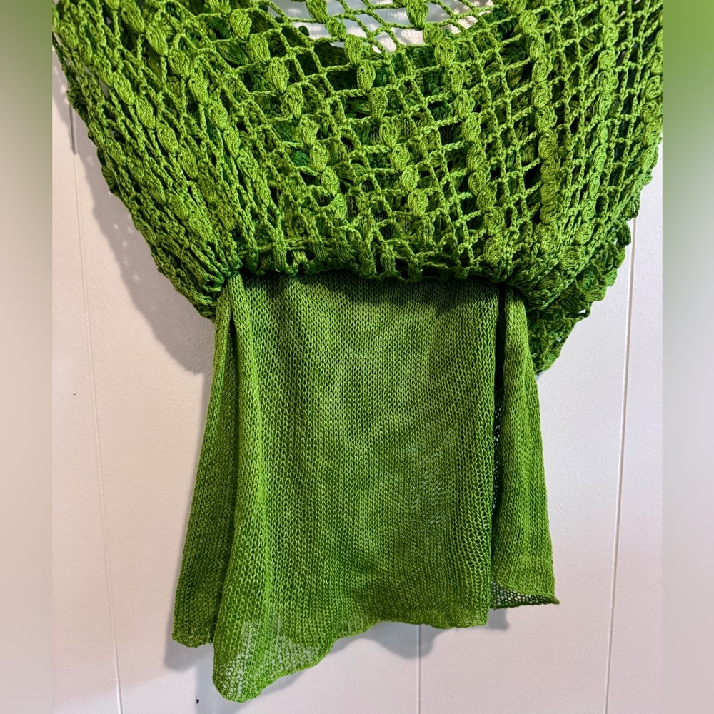 Green Crochet Scoop Neck Babydoll Top - Picture 4 of 5